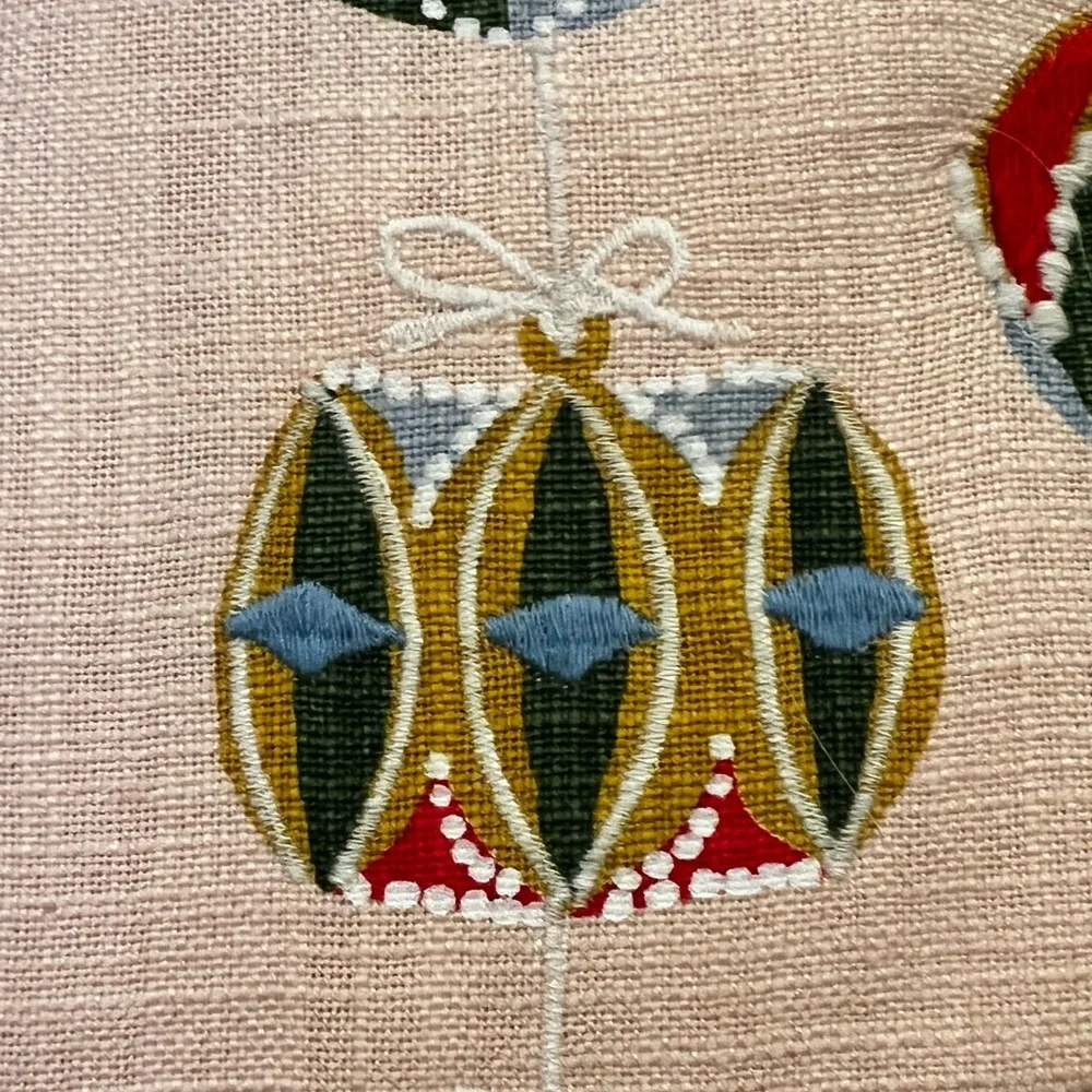 NWT 2 Embroidered Vintage MCM Ornament Square Christmas Holiday Throw Pillow 18”